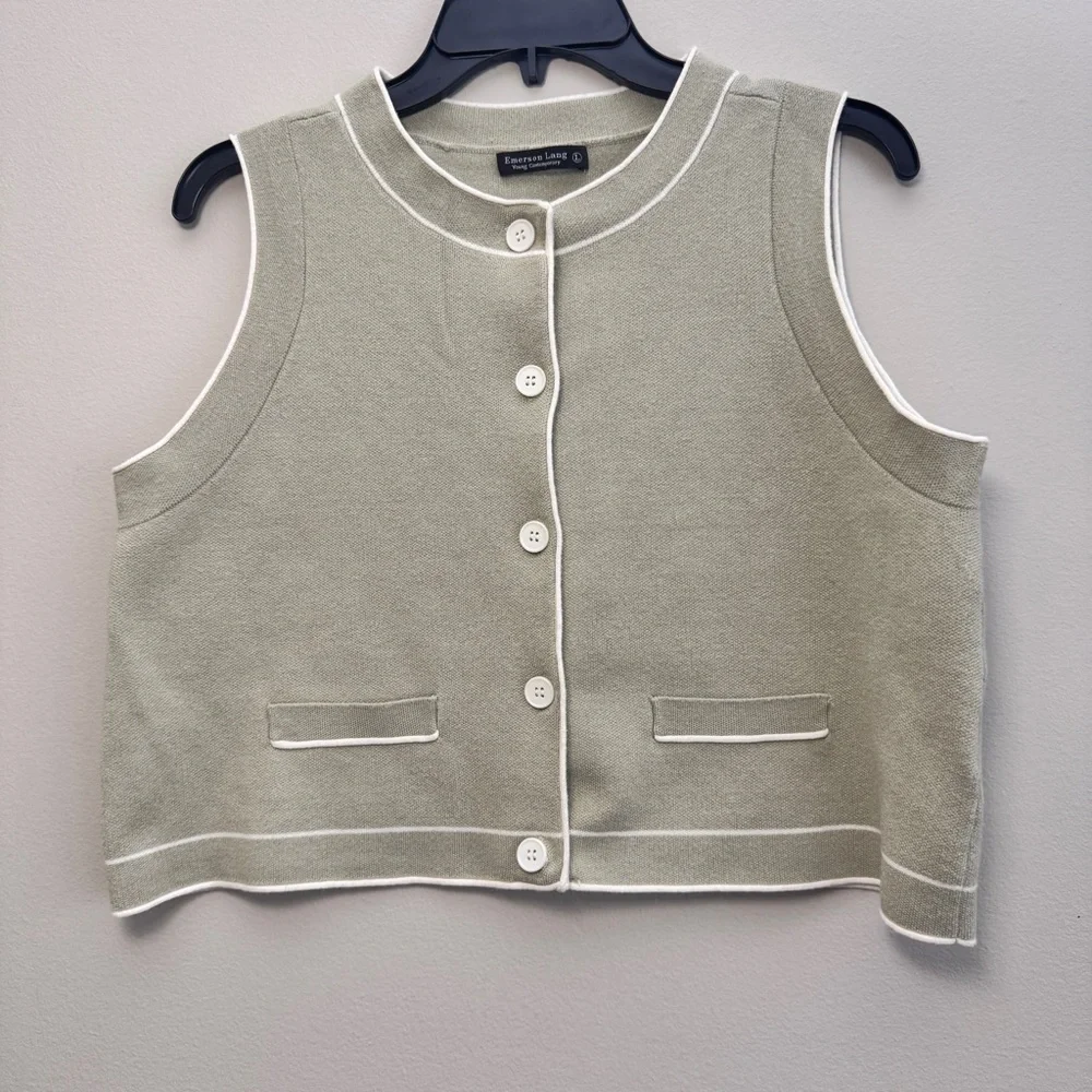 Emerson Lang Young Contemporary Knit Button Front Vest – Size L - Picture 3 of 11